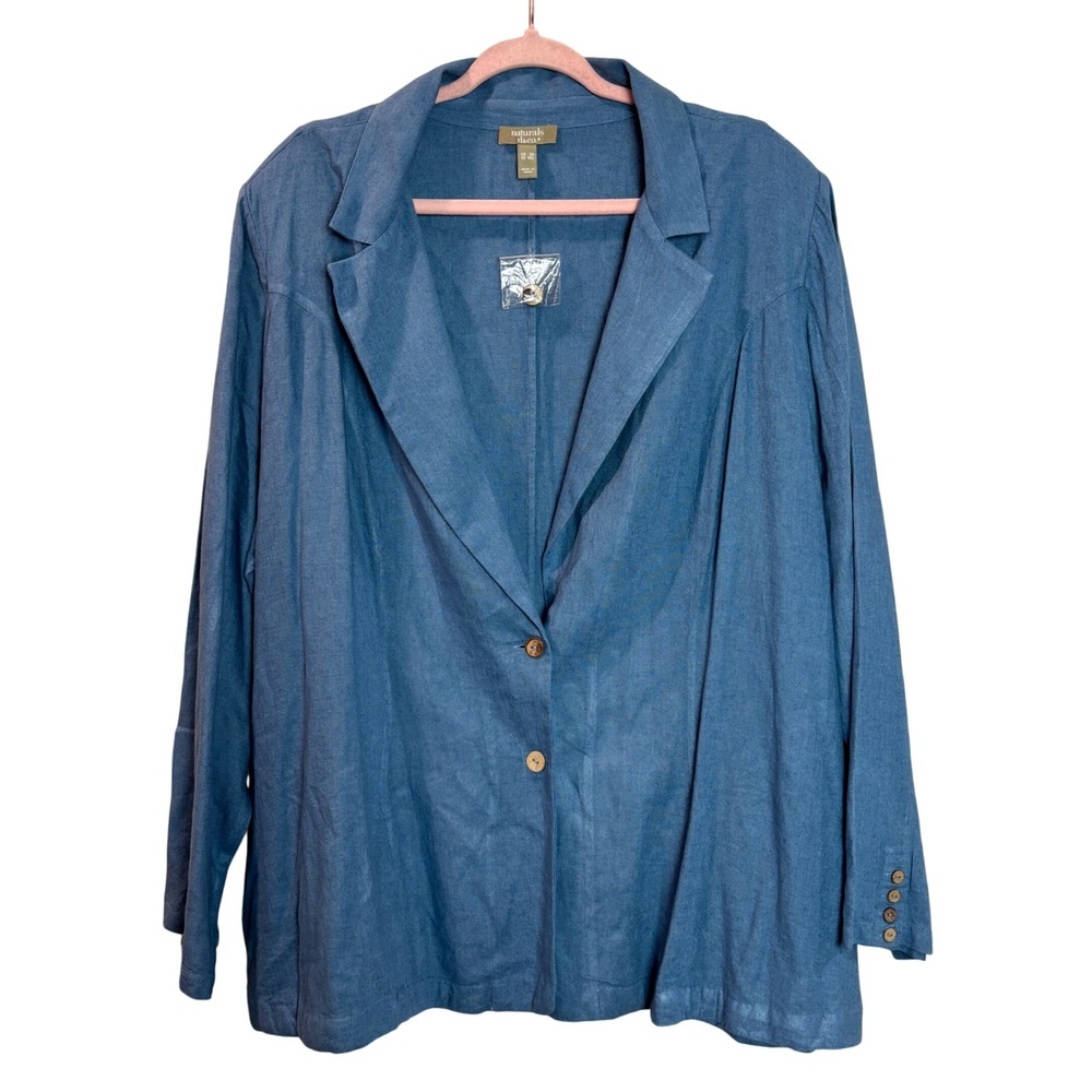 NWT d&co Naturals‎ Blue Linen Blend Blazer Jacket Women's 3XL Button Front